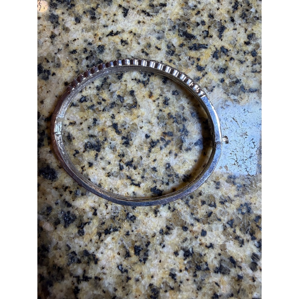 Silver Tone Pavé Ribbed Hinged Bangle Bracelet with Safety Clasp - Picture 8 of 8